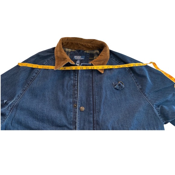 Polo Ralph Lauren Denim Barn Jacket XL Blue Plaid Flannel Lined Corduroy Collar - Picture 9 of 16